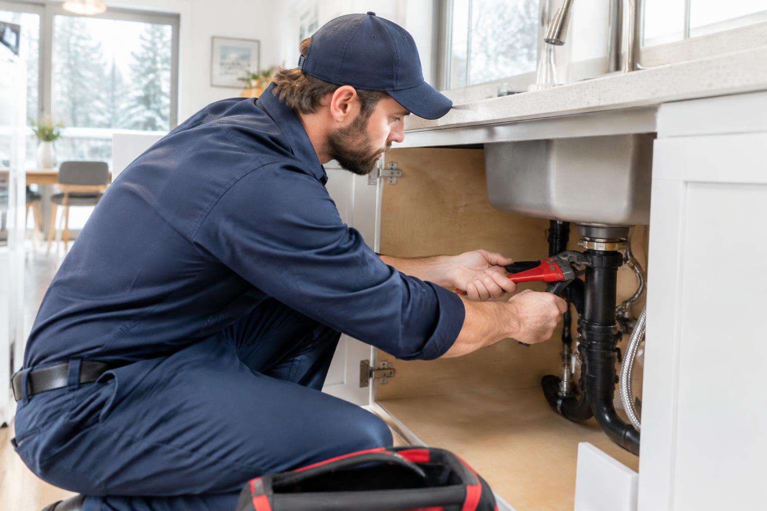 Professional plumber repairing a drain
